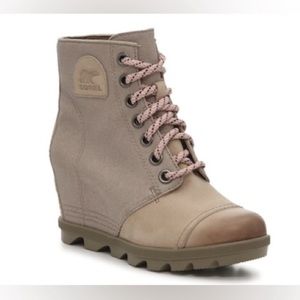 NWT Sorel Joan of Arctic PDX Canvas Leather Lace Up Wedge Boots Size 8